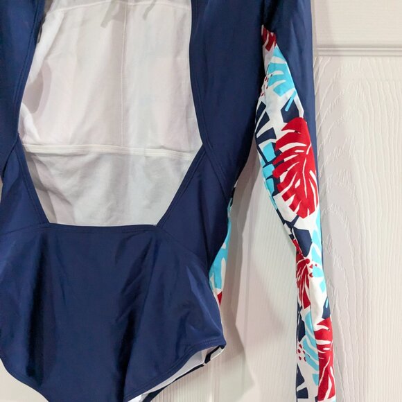 US Polo Assn. Women's Floral Long Sleeve Swimsuit, Navy, Size M (7-9), Tie Back - Picture 10 of 16